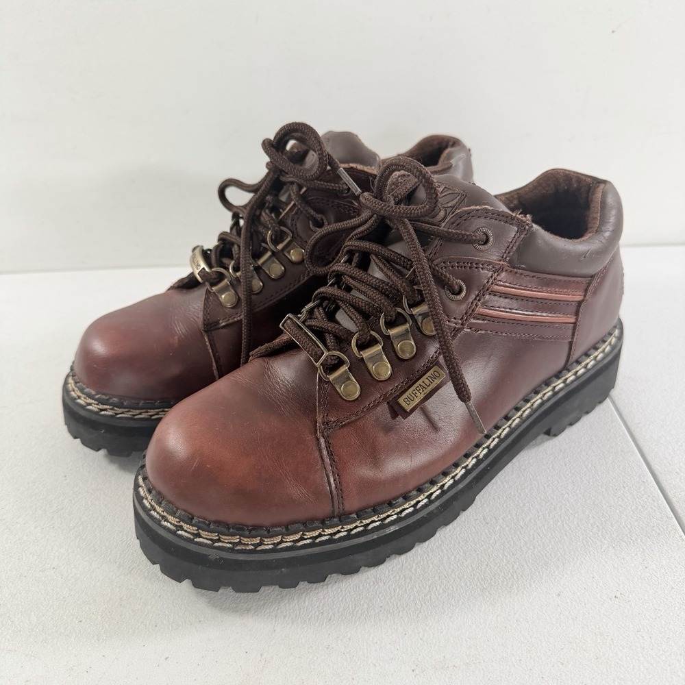 Vintage Buffalino Men's Brown Leather Shoes Size 8 Chunky Y2K Casual Chukka